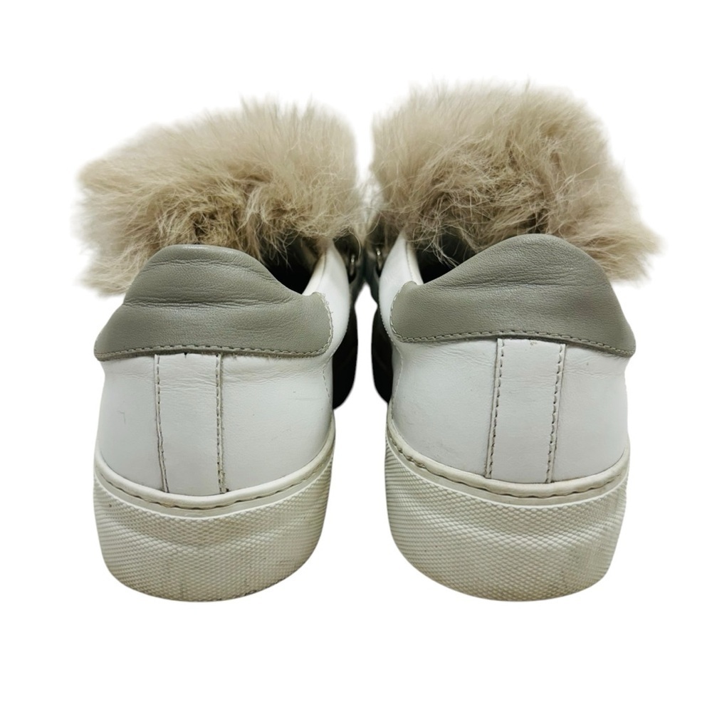 Moncler Victoire Sneakers Shoes women’s Size 7 Real Fur Trim Slip-On White - Picture 7 of 15